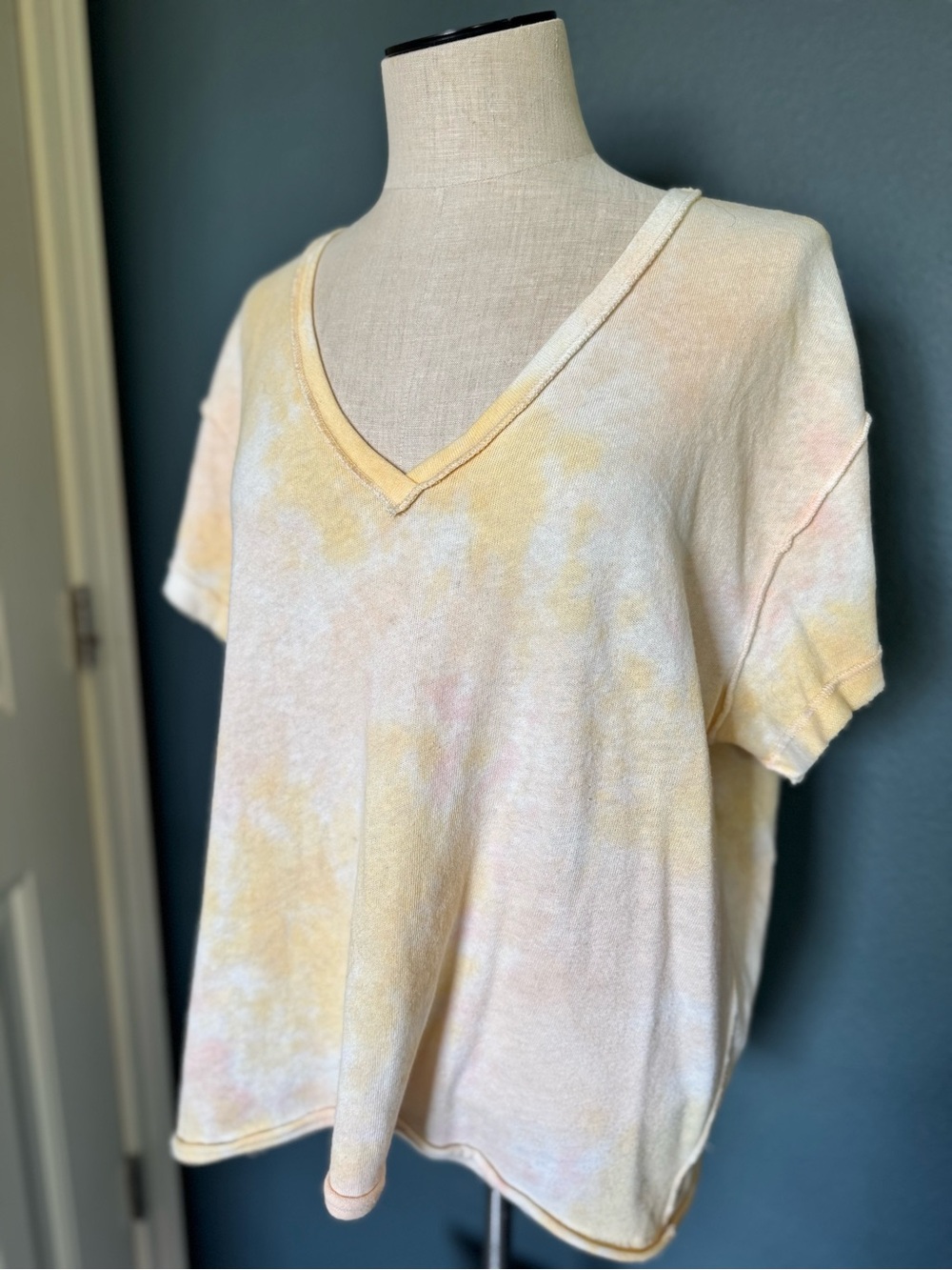 We The Free Pastel Yellow Tie-Dye V-Neck Short Sleeve Tee